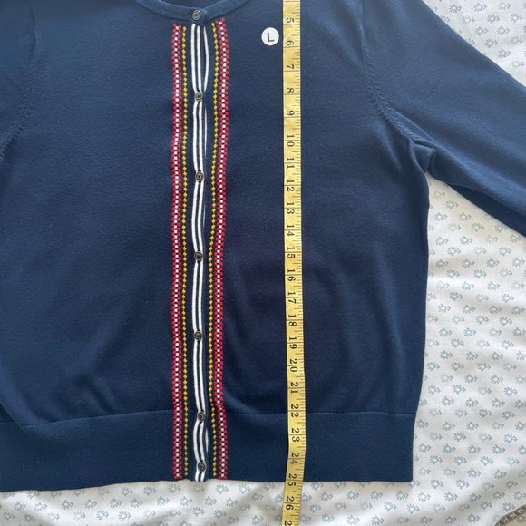 Lands End Women’s Navy Cardigan with Embroidered Trim - Picture 3 of 6